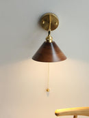 Vintage Wood Wall Lamp Brass Walnut Sconce Light