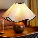 Wood Base Desk Lamp with Linen Shade and Plug