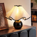 Wood Base Desk Lamp with Linen Shade and Plug